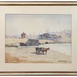 Alberto Micheli Pellegrini, Landscape with bridge, watercolor on paper