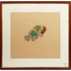 Fish by Silvio Polloni, four mixed media on paper, offered Oct 2023