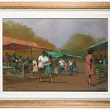 Lorenzo Palazzi, Market in Tirrenia (Pisa), oil on hardboard