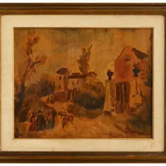 Marcello Scarano, View of a square with characters, oil on panel