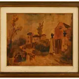 Marcello Scarano, View of a square with characters, oil on panel