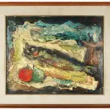 Still life with fish by Osman Lorenzo De Scolari, oil on hardboard, offered Oct 2023