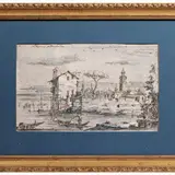 Landscape of the lagoon of the island of S. Lazzaro degli armeni by Giuseppe Latini Maesatro del Ricciolo, Indian ink on paper, offered Oct 2023
