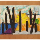 Curvilinear movement 1968 - Town by the sea 1961 - Study 1962 by Osvaldo Medici Del Vascello, collection of three small oil paintings on cardboard, offered Oct 2023
