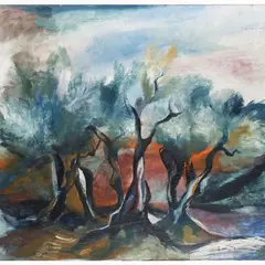 Fernando Farulli, Olive trees in Poggio Gherardo from the 1950s, oil on canvas