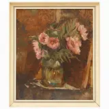 Antonio Coceani, Still life with peonies, oil on hardboard