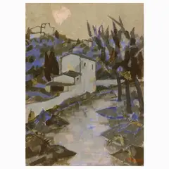 Renzo Grazzini, Sera viola lungo il Mugnone 1963-64, oil on panel
