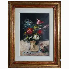 Sergio Scatizzi, Flowerpot, oil on cardboard