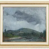 Ugo Pignotti, River landscape, oil on panel