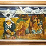 Beppe Serafini, Fishermen's family, oil on cardboard laid down on cardboard
