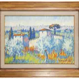 Dino Migliorini, Tuscan landscape, 1907, oil on faesite