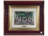 Ulvi Liegi, Tree-lined Landscape with Seated Figure, oil on cardboard