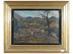 Country view by Adolfo Tommasi, oil on cardboard laid down on another paper support, offered Oct 2023