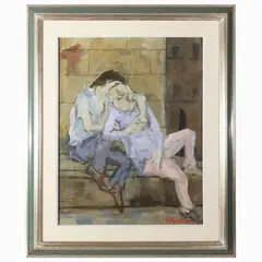 Couple of lovers by Renzo Grazzini, oil on panel, offered Oct 2023