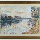 Guido Borgianni, L'isolotto sull'Arno 1969, oil on canvas