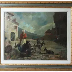 Country scene with peasants and herds by Seve Sospizio, oil on canvas, offered Sep 2023