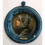 Emanuele Trionfi, Portraits, pair of oil paintings on circular ceramic panels
