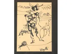Harlequin by Antonio Vangelli, marker on paper, offered Sep 2023