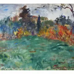 Landscape by Vittorio Nomellini, watercolor on cardboard, offered Jun 2023