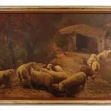 Guido Dolci, Landscape with flock, oil on hardboard