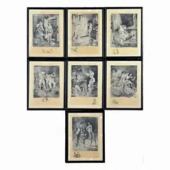 Adolphe Léon Willette, Lot of graphics The Seven Deadly Sins, set of seven small lithographs