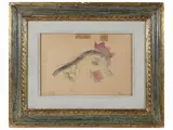 Enzo Pregno, Rooster 1950, mixed media on paper laid down on panel