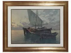 Marina with boats by Francesco Maria Pieri, oil on canvas, offered May 2023