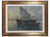 Francesco Maria Pieri, Marina with boats, oil on canvas