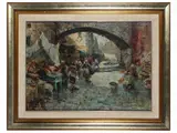 Guido Mantovani, Market scene, oil on canvas