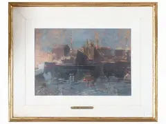Seascapes with boats by Francesco Pagliazzi, two oil paintings on panel, offered May 2023