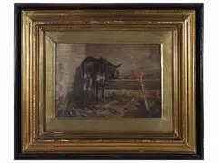 Mule in the stable by Mario Bordi, oil on panel, offered May 2023