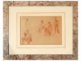 Vittorio Nomellini, Studies of figures, three sketches in red blood and charcoal on paper