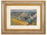 Renzo Biason, Landscape 1960, oil on cardboard