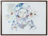 Antonio Possenti, Portrait of a girl with a little dog, mixed media on paper
