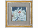 Gianni Vagnetti, Christmas mass in Villemoisson, mixed technique on cardboard applied to hardboard