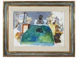 Antonio Possenti, A letto con il cane 1972, mixed media on paper