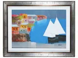 Lido Bettarini, Glimpse of the port with sailboats, oil on canvas