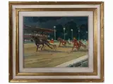 Renzo Martini, Trotting race, oil on hardboard
