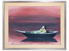 Pompeo Borra, Figures on the boat, oil on canvas