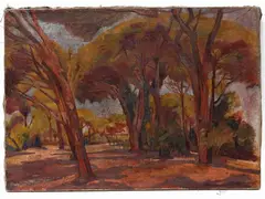 Viareggio in the pine forest 1928 by Ulvi Liegi, oil on canvas, offered May 2023