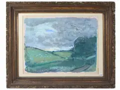 Landscape by Elisabeth Chaplin, tempera on paper, offered May 2023
