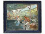 Ludolf Verworner, Washerwomen, oil on cardboard