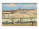 Marcello Boccacci, Landscape with hunters, oil on cardboard