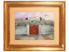 Red gate by Renzo Grazzini, oil on panel, offered May 2023