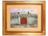Renzo Grazzini, Red gate, oil on panel