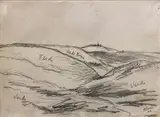 Ottone Rosai, Paesaggio (Chiesanova) 1942, pencil on paper partially laid down on cardboard