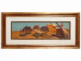 Basso Ragni, Country view with horses, oil on chipboard panel