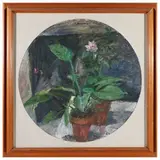 Still life with plants by Enzo Faraoni, oil on panel in tondo, offered May 2023