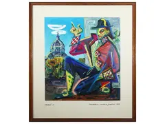 Giangurgolo, Dr. Balanzone, Stenterello, Gianduja by Arsenio, collection of four oil paintings on paper, offered Apr 2023