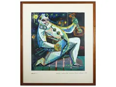 Meneghino, Pulcinella, Captain Spavento, Pierrot by Arsenio, collection of four oil paintings on paper, offered Apr 2023
